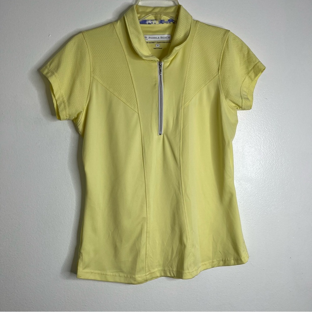 Pebble Beach Womens Dry-Luxe Yellow Golf Shirt Neckline Zip Athletic Top Sz M